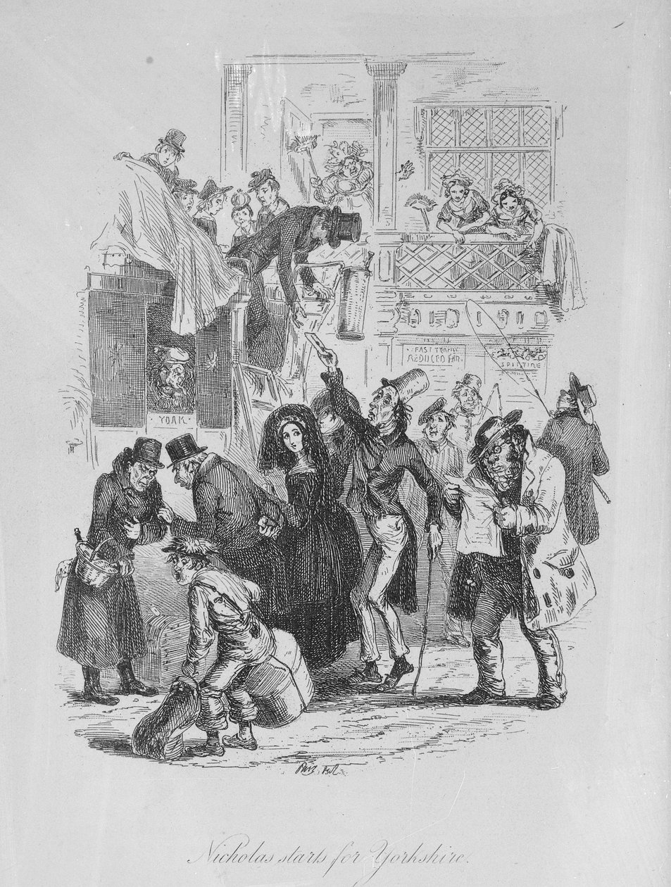 Nicholas starter for Yorkshire, illustration fra `Nicholas Nickleby