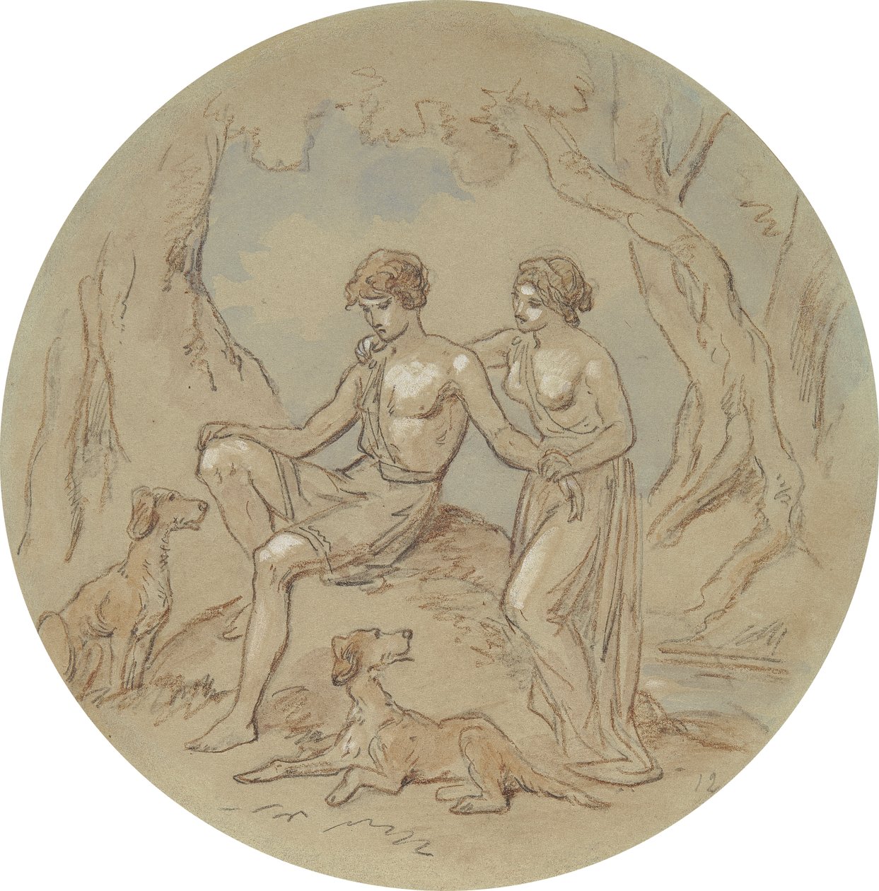 Et af atten designs til en serie af plader, der illustrerer Venus og Adonis af Hablot Knight Browne