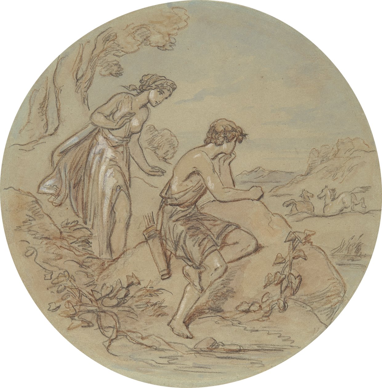 Et af atten designs til en serie af plader, der illustrerer Venus og Adonis af Hablot Knight Browne