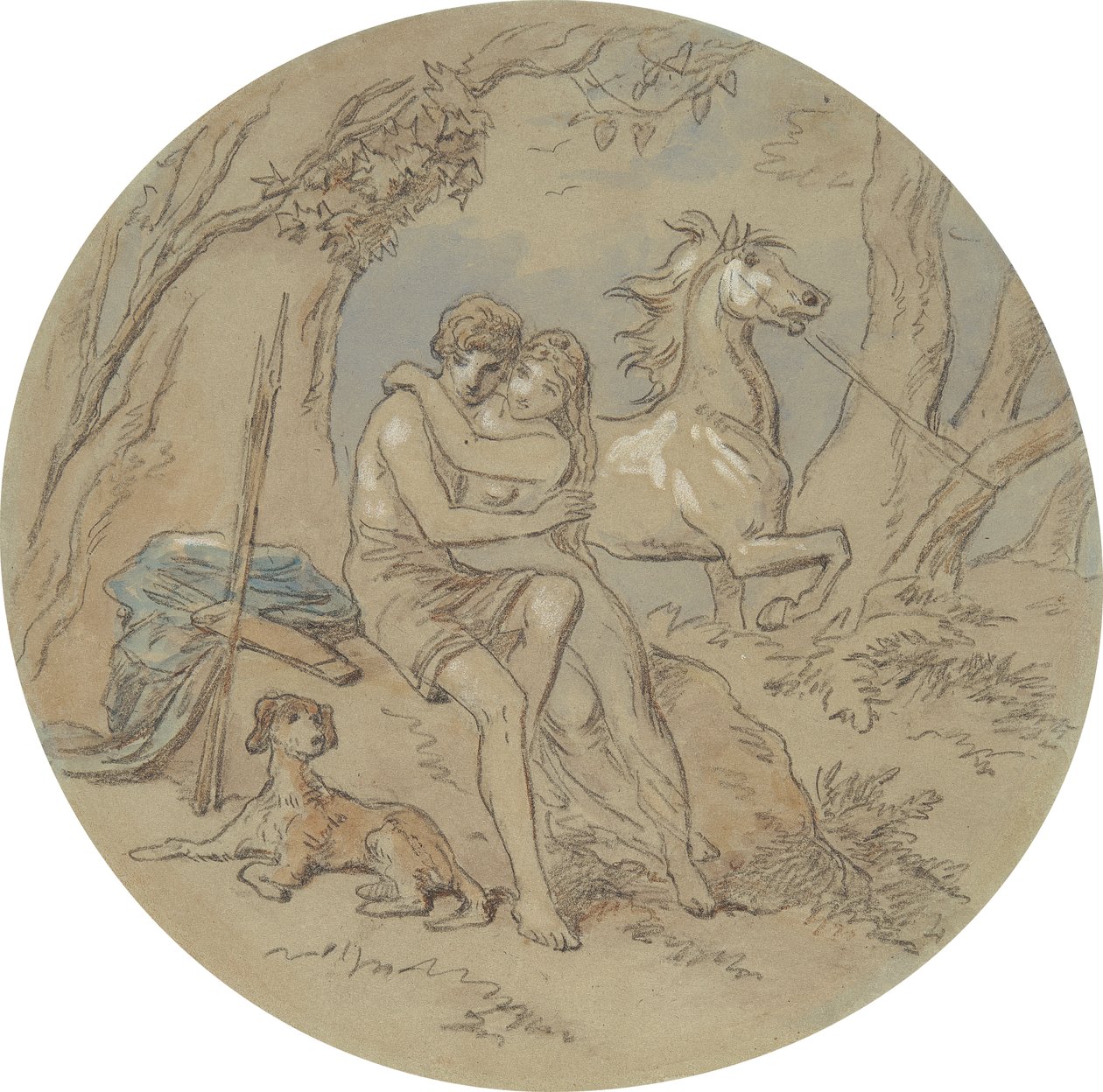 Et af atten designs til en serie af plader, der illustrerer Venus og Adonis af Hablot Knight Browne