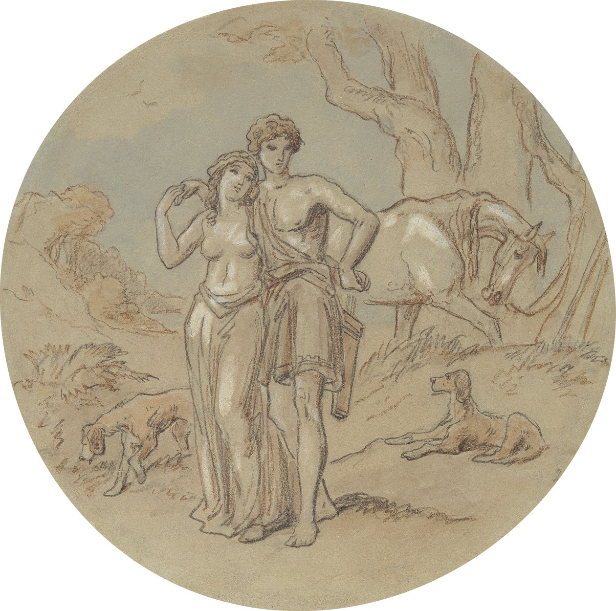 Et af atten designs til en serie af plader, der illustrerer Venus og Adonis af Hablot Knight Browne