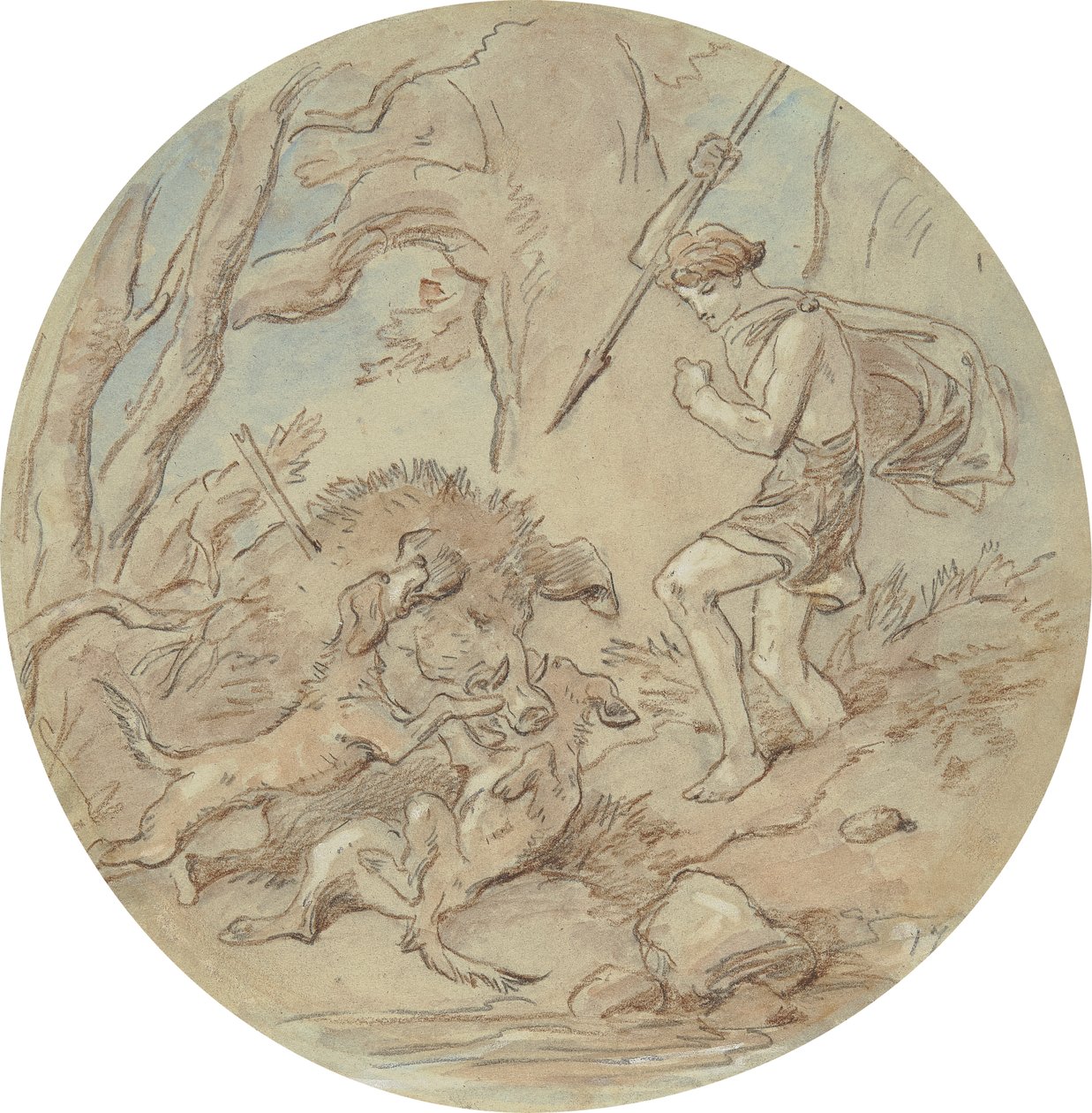 Et af atten designs til en serie af plader, der illustrerer Venus og Adonis af Hablot Knight Browne