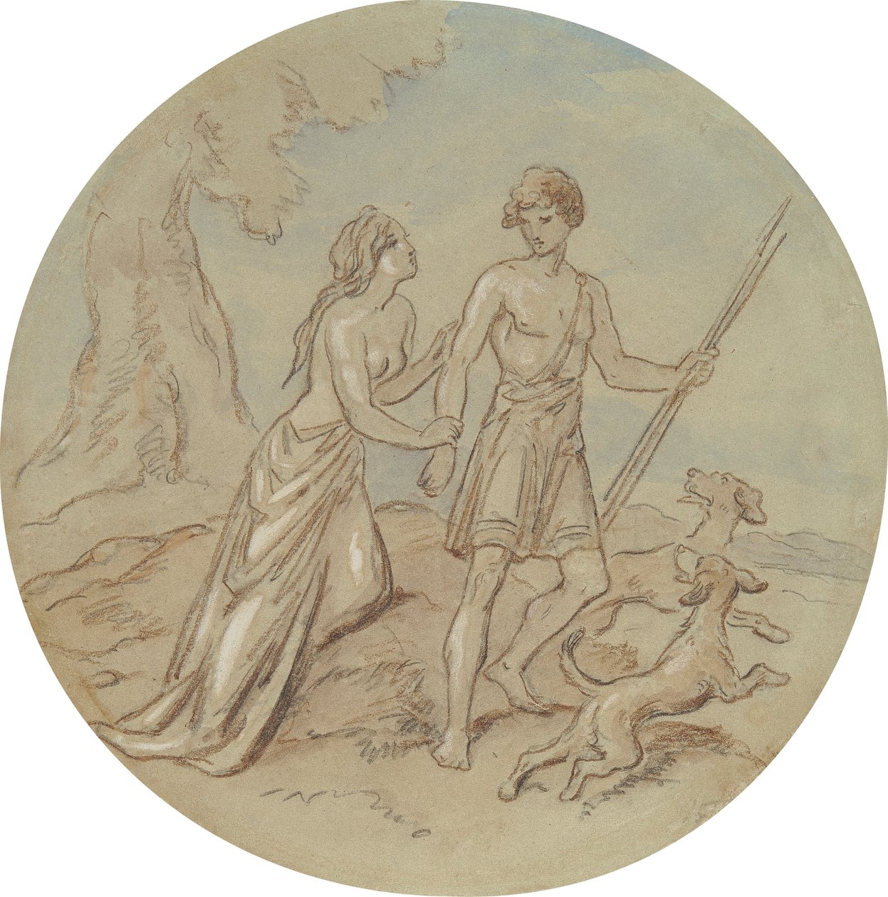 Et af atten designs til en serie af plader, der illustrerer Venus og Adonis af Hablot Knight Browne