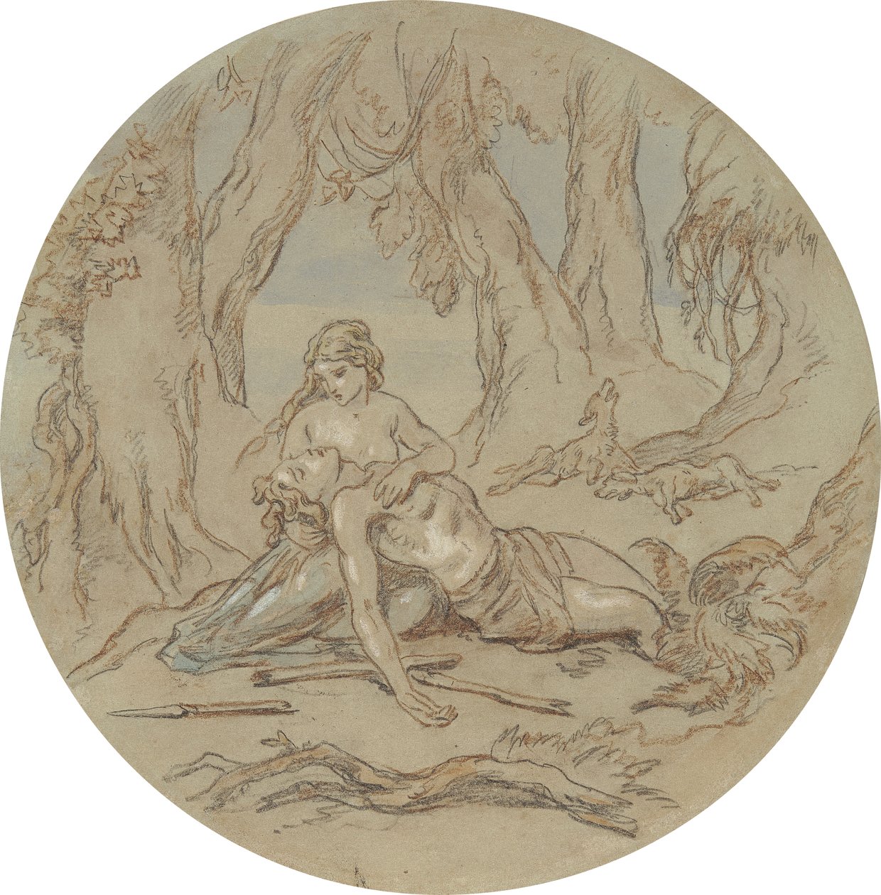 Et af atten designs til en serie af plader, der illustrerer Venus og Adonis af Hablot Knight Browne