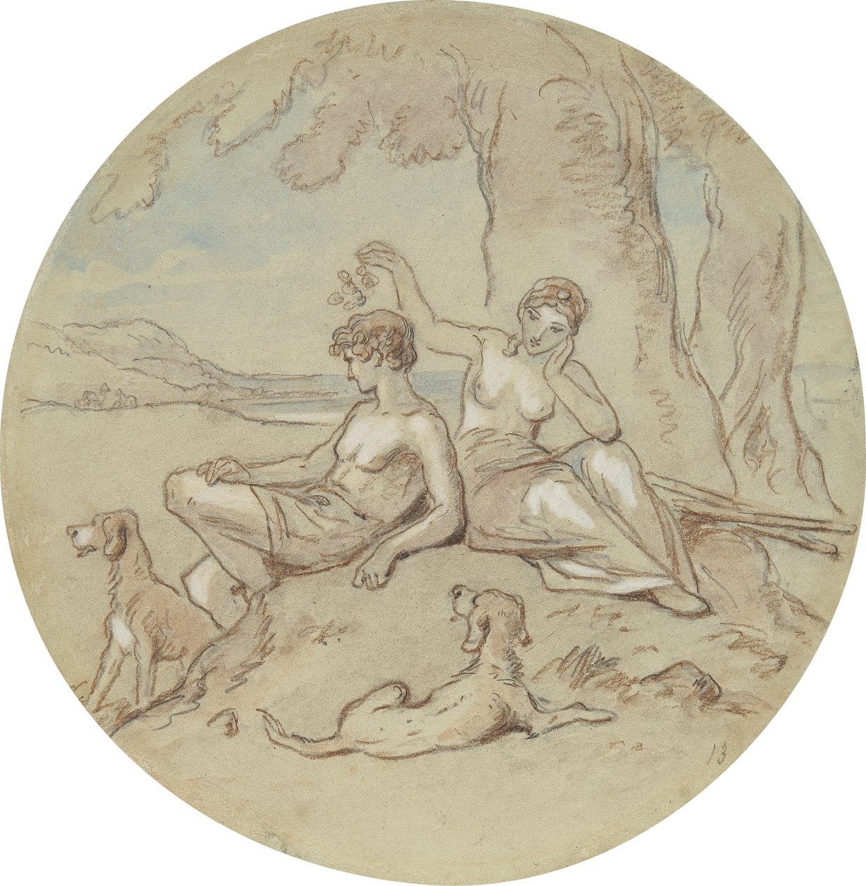 Et af atten designs til en serie af plader, der illustrerer Venus og Adonis af Hablot Knight Browne