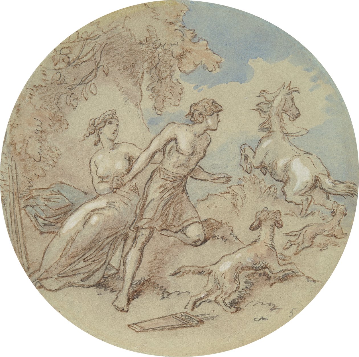 Et af atten designs til en serie af plader, der illustrerer Venus og Adonis af Hablot Knight Browne