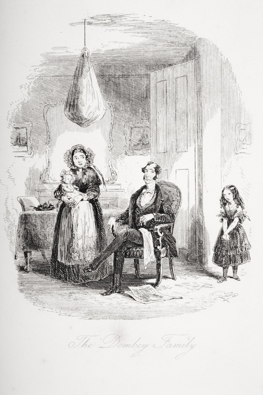 The Dombey Family, illustration fra Dombey and Son af Charles Dickens (1812-70) udgivet første gang 1848 af Hablot Knight Browne