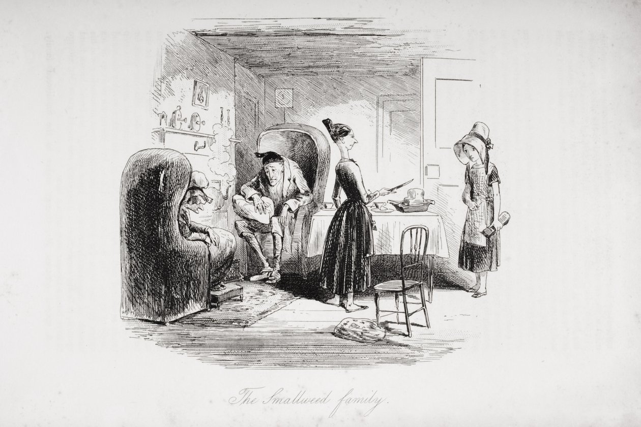Smallweed-familien, illustration fra "Bleak House" af Charles Dickens (1812-70) udgivet i 1853 af Hablot Knight Browne