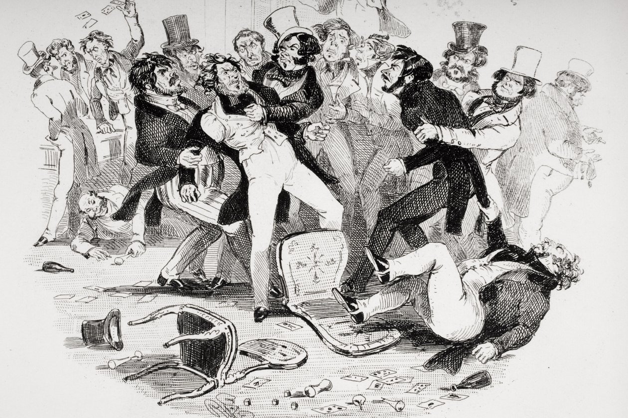 Det sidste slagsmål mellem Sir Mulberry og hans elev, illustration fra 