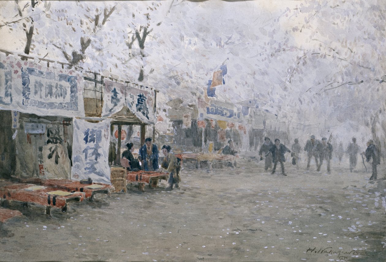Cherry Blossom Festival, ca. 1903 (akvarel på råhvidt papir) af Hachir Nakagawa