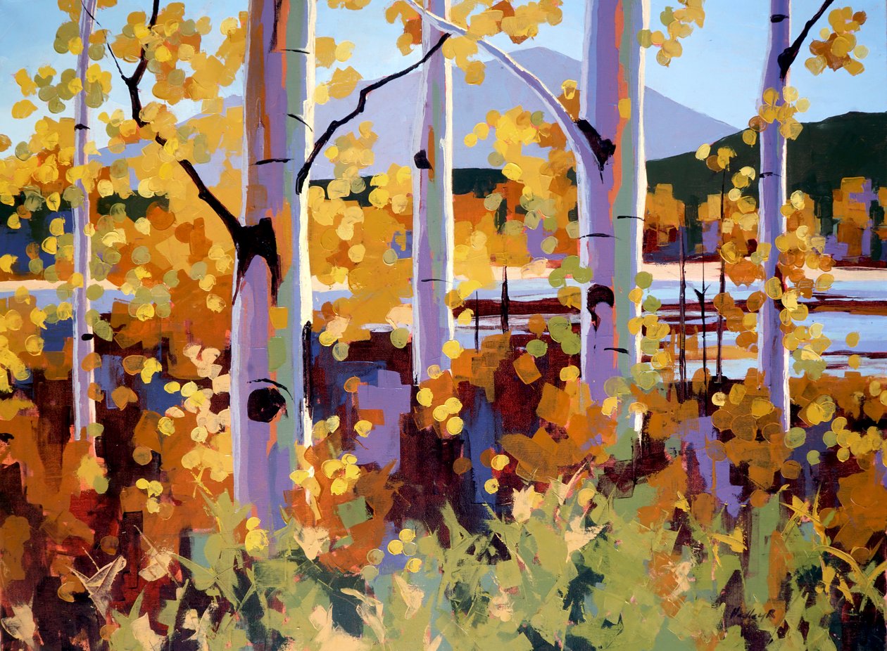 Teton Aspen, ca. 2024 (olie på lærred) af Hadley Rampton