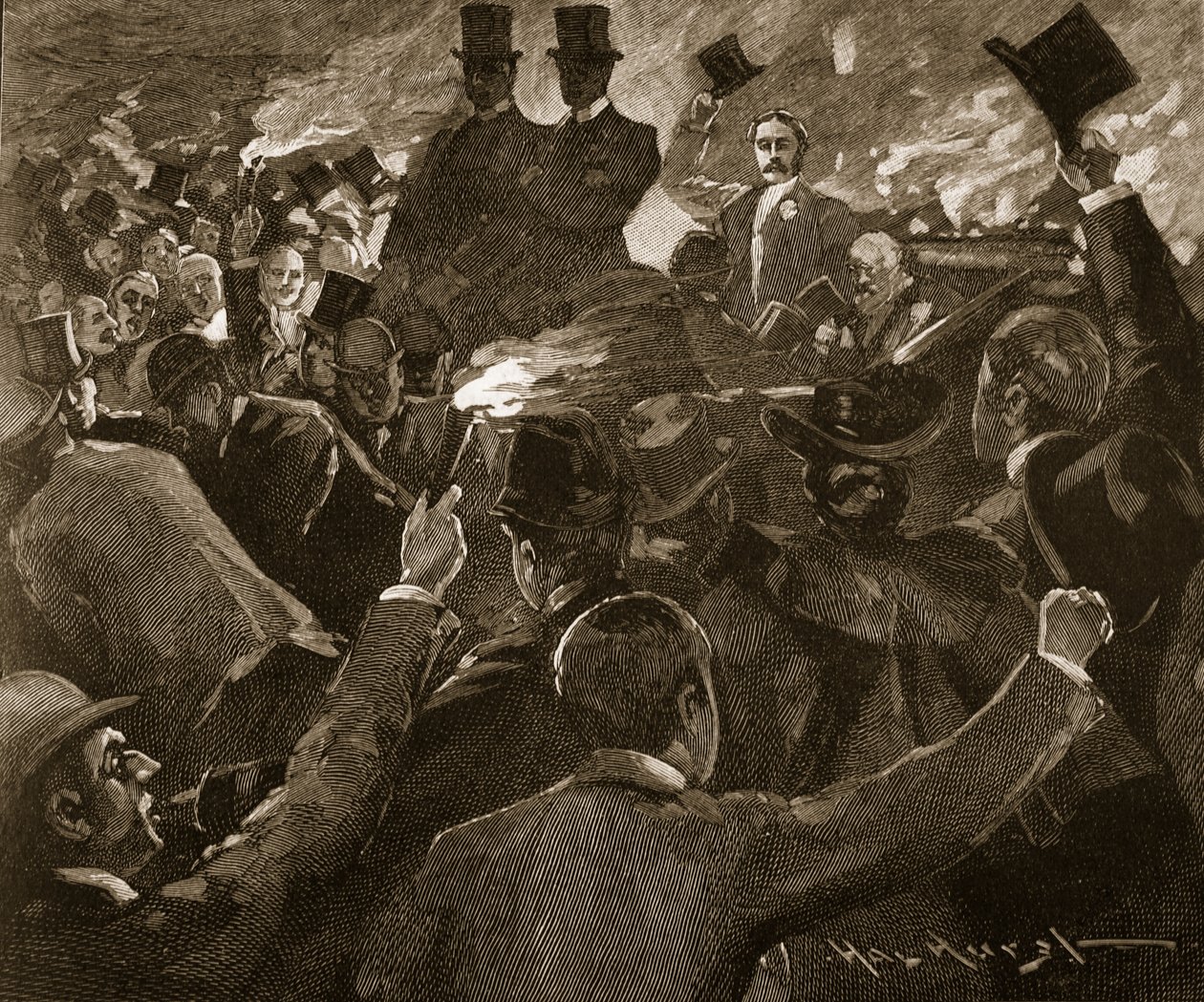 Mr Balfour i Dublin: fakkeloptog, illustration fra 