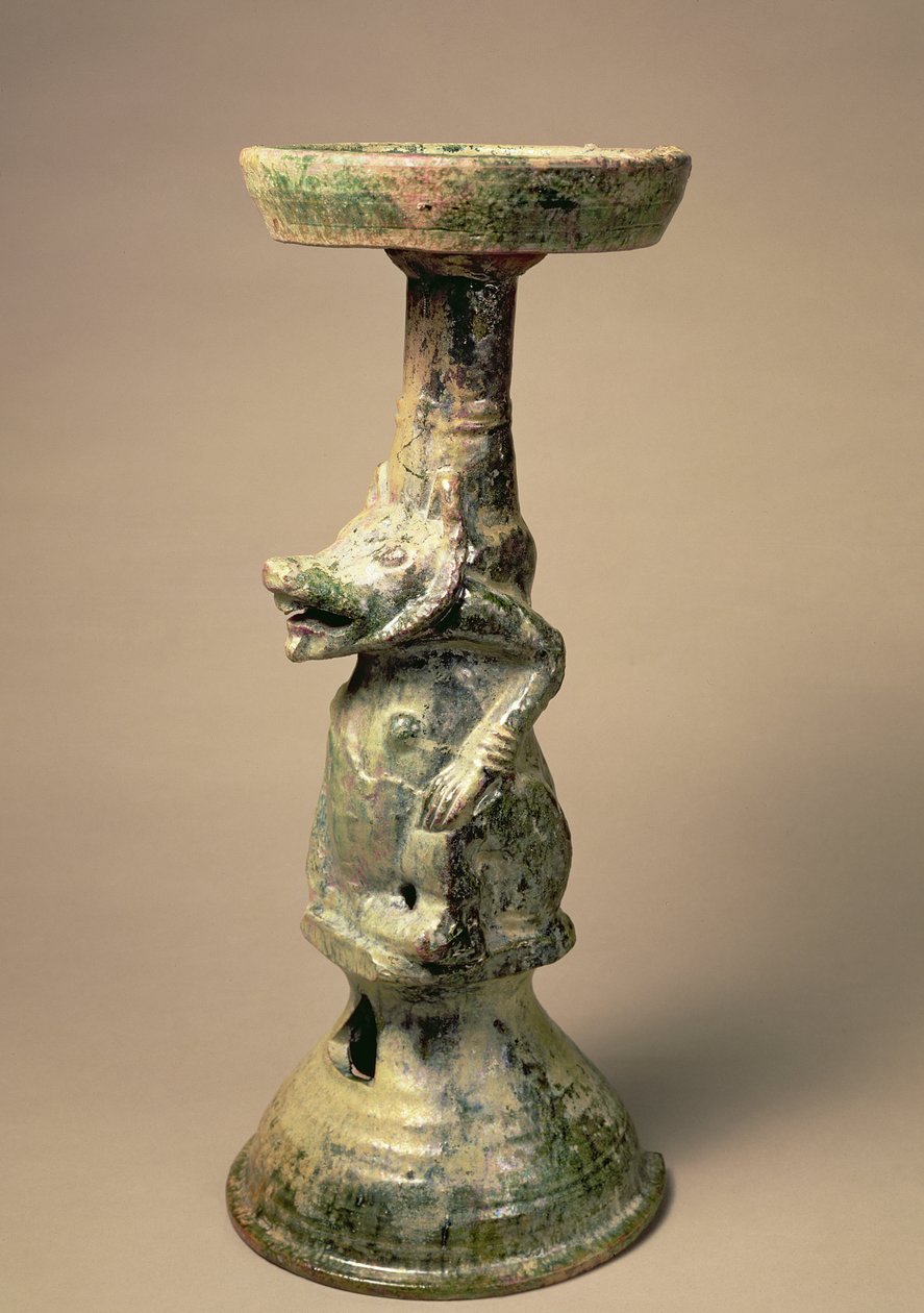 Tidlig kinesisk keramiklampe, gravartefakt, Han-dynastiet, 25-220 e.Kr. (keramik) af Han Dynasty Chinese School