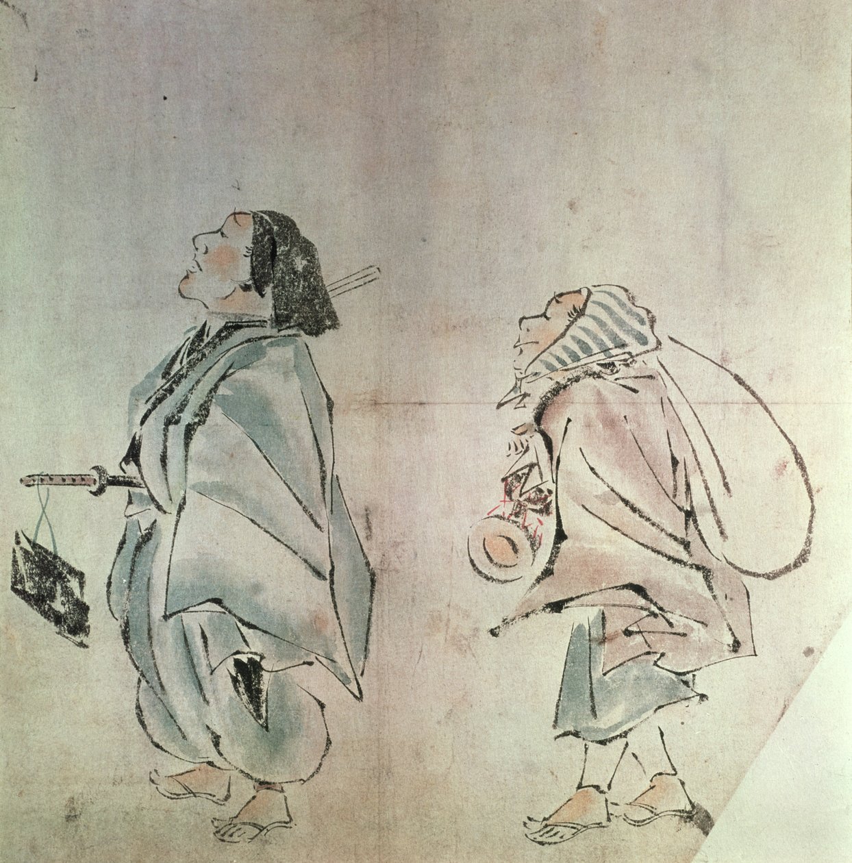 Samurai bliver efterfulgt af en tjener (blæk og vask på papir) af Hanabusa Itcho