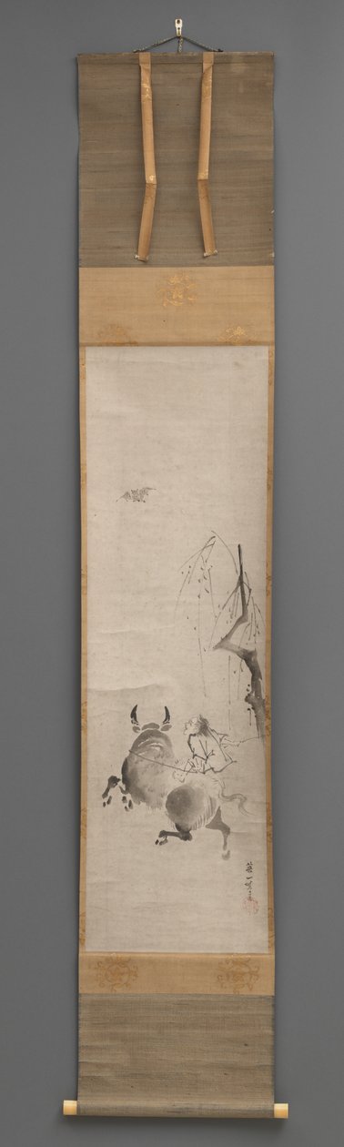 Bull and Rider, begyndelsen af det 17.-slutningen af det 19. århundrede (Hængende rulle: blæk på papir) af Hanabusa Itcho