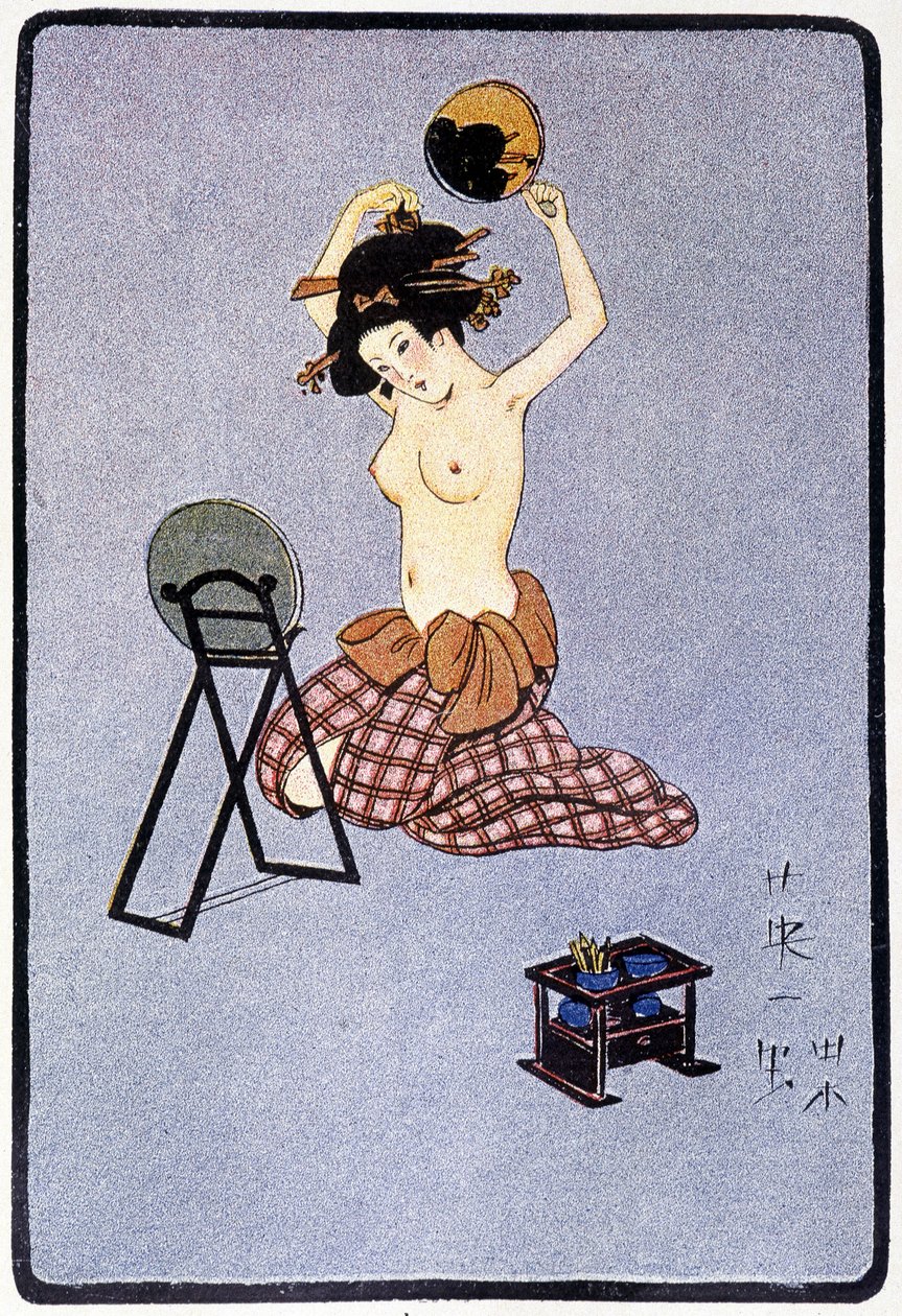 Ung japaner strippede hendes frisør - i "" japansk dukke"" af Félicien Champsaur, ill. Hanafusa Itcho, Paris af Hanabusa Itcho