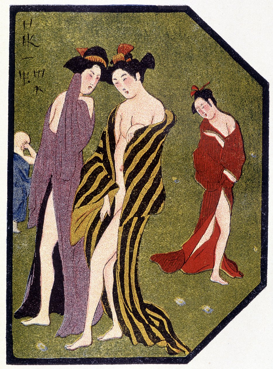 Unge japanske kvinder forlader badet - i "" japansk dukke"" af Félicien Champsaur, ill. Hanafusa Itcho, Paris af Hanabusa Itcho