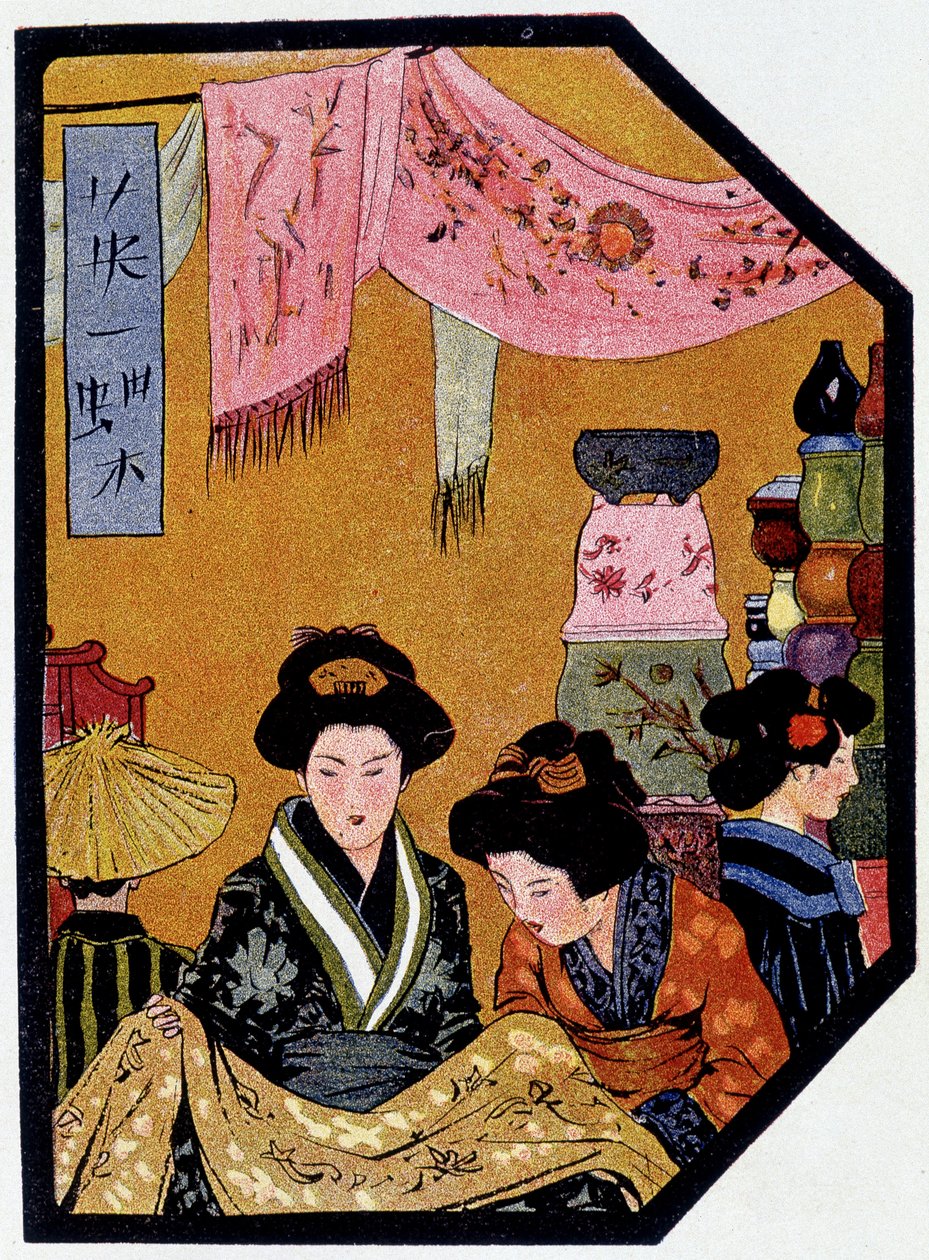 Ung japaner i silkebutikker - i "" japansk dukke"" af Félicien Champsaur, ill. Hanafusa Itcho, Paris af Hanabusa Itcho