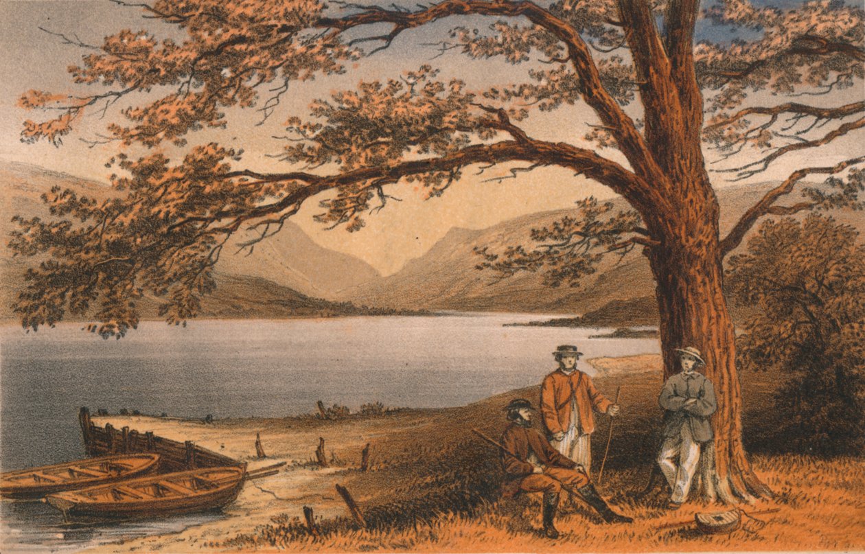 The Lake of the Pleasant Retreat. Llyn Mwyngyl, fra Tal-y-Llyn, 1800-tallet. af Hanhart