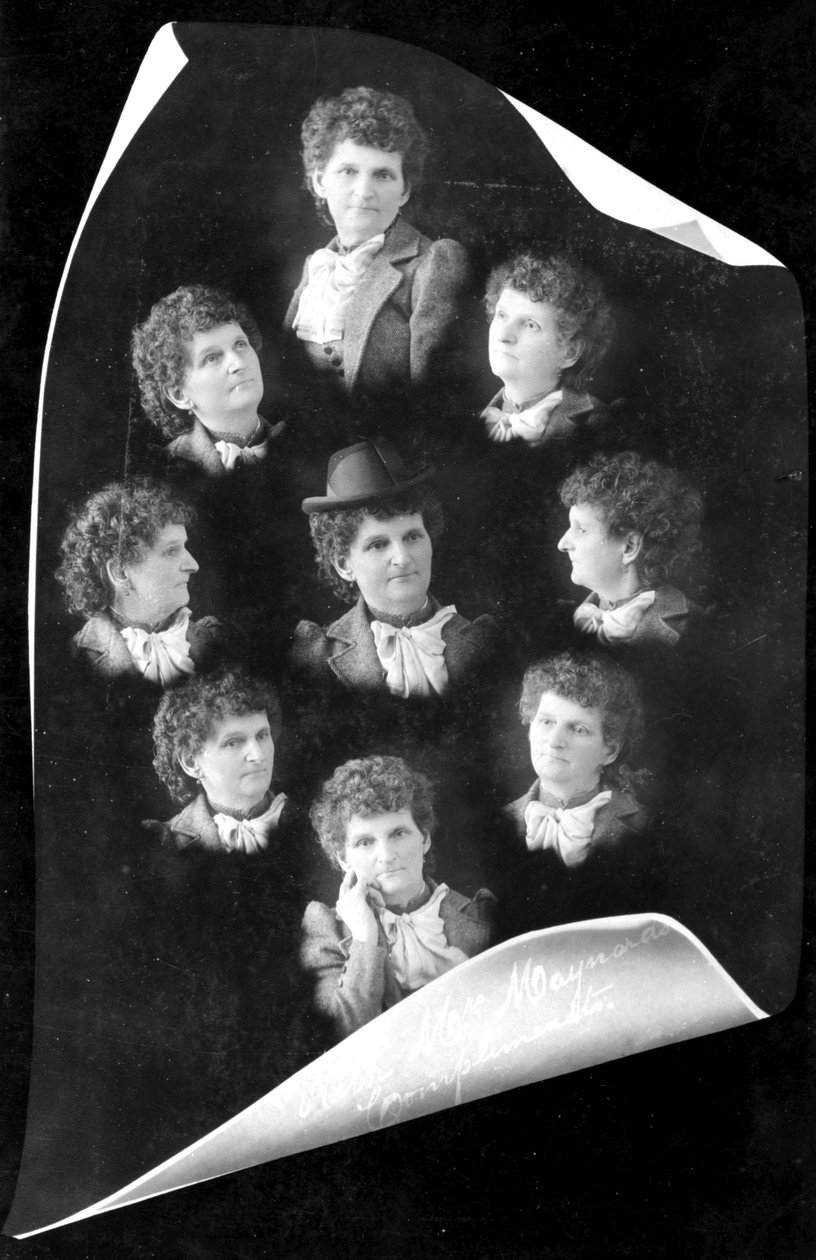 Selvportrætter med flere eksponeringer, ca. 1895 (bw-foto) af Hannah Maynard