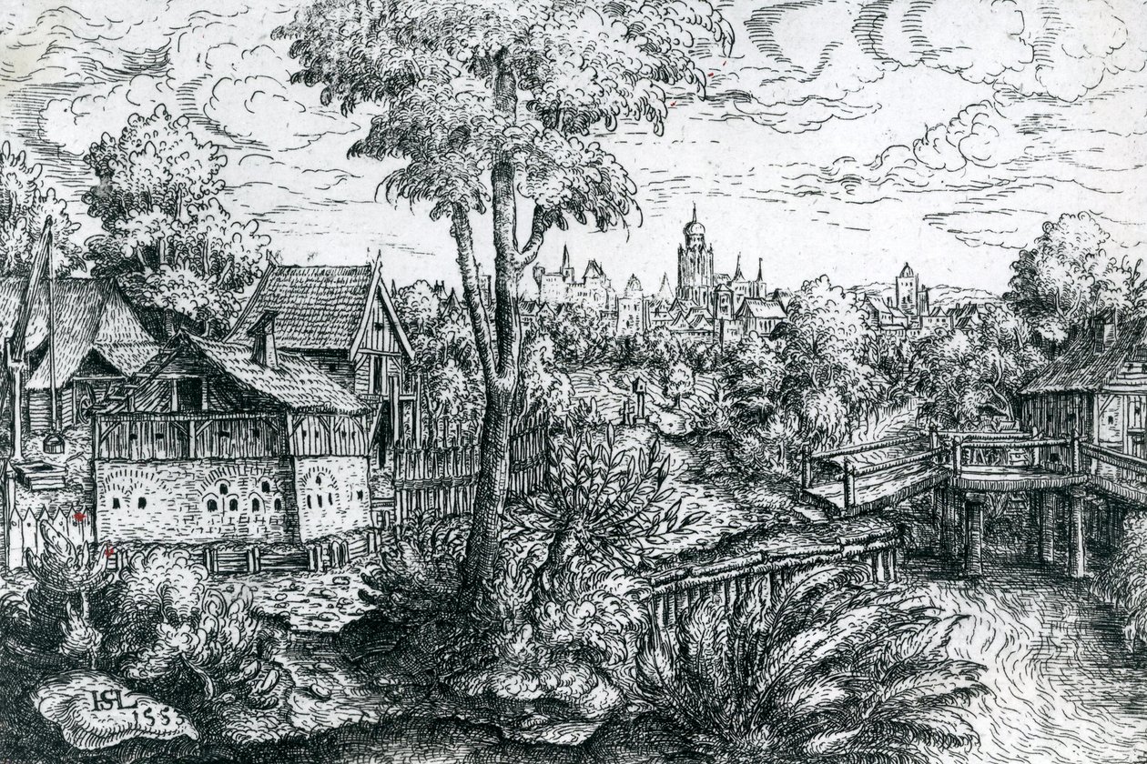 Bro nær en vandmølle, 1553 af Hanns Sebald Lautensack