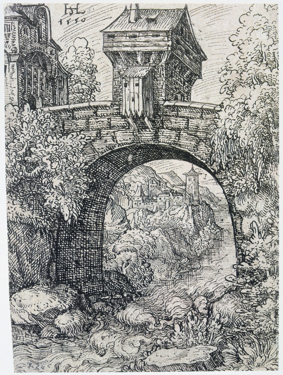 Landskab med bro, 1550 af Hanns Sebald Lautensack