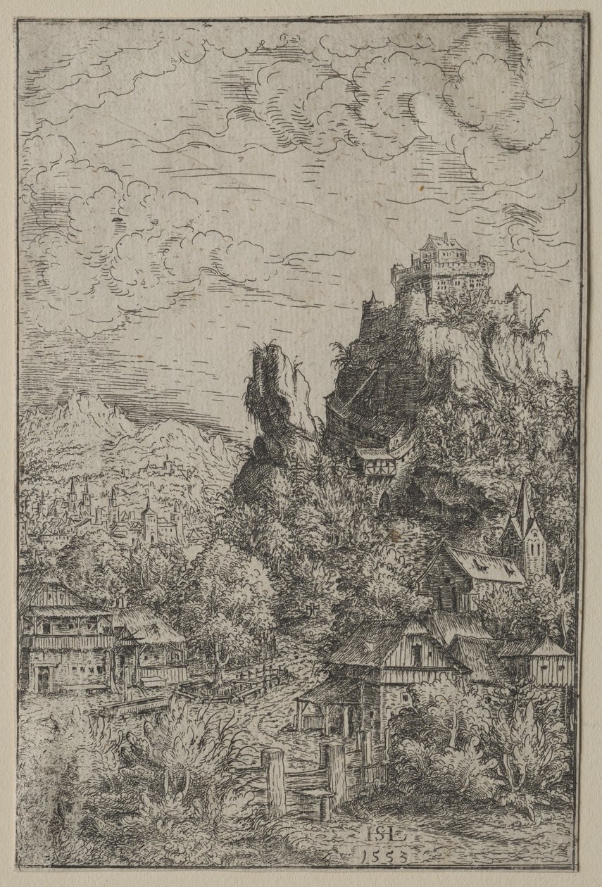 Landskab med et slot, 1553. af Hanns Sebald Lautensack