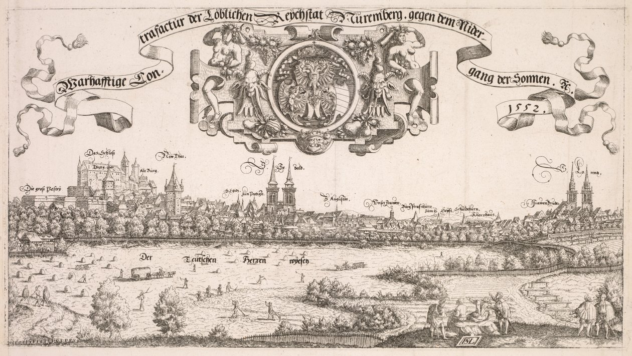 Panoramaudsigt over Nürnberg: Center Portion, 1552. af Hanns Sebald Lautensack