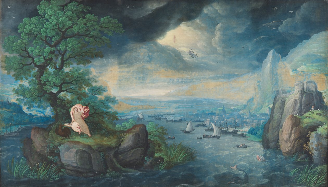 Fantasielandskab med Johannes Evangelisten på Patmos af Hans Bol
