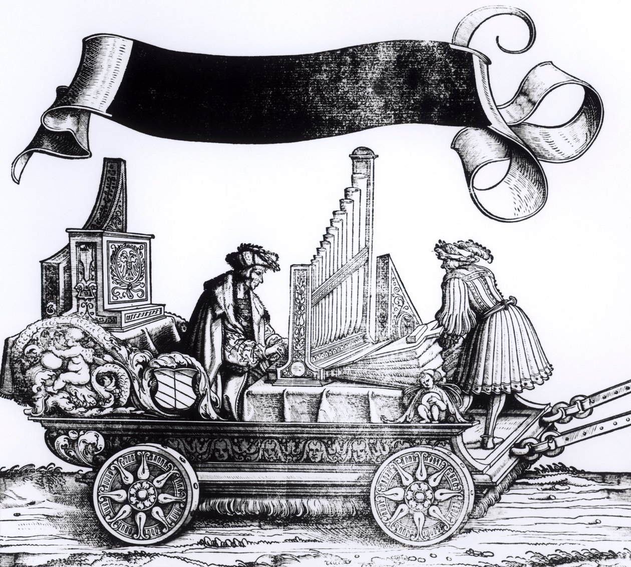 En musikalsk vogn fra Maximilians triumftog, ca. 1516-18 af Hans Burgkmair
