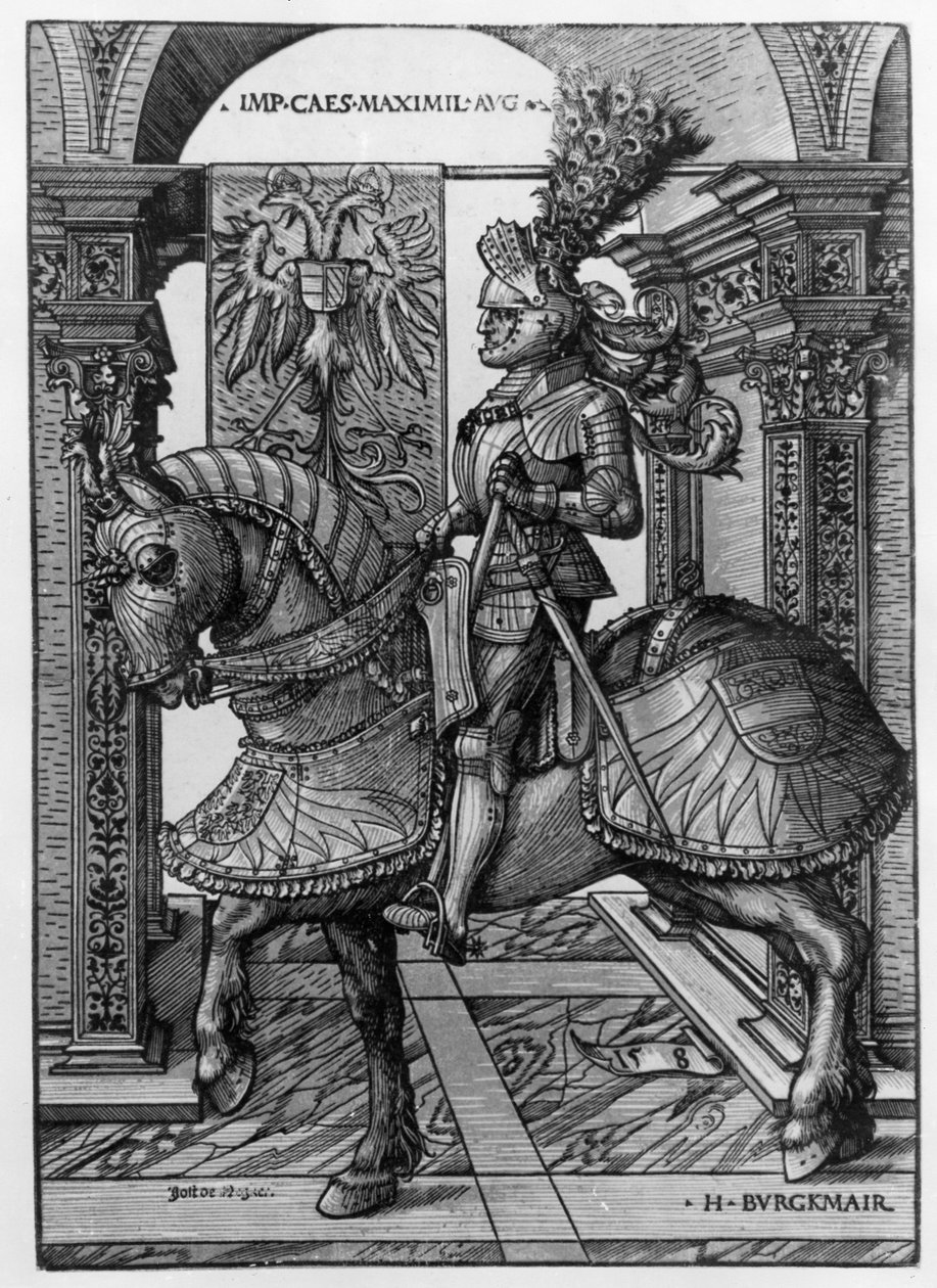 Ridesportræt af Maximilian I (1459-1519) ca. 1508 af Hans Burgkmair