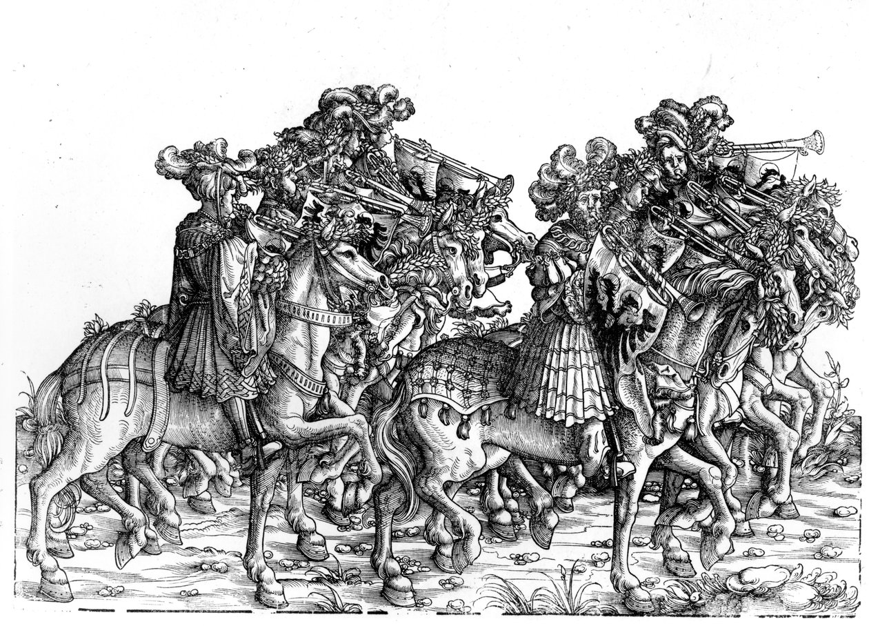 Ti musikere med trompeter, fra kejser Maximilian I