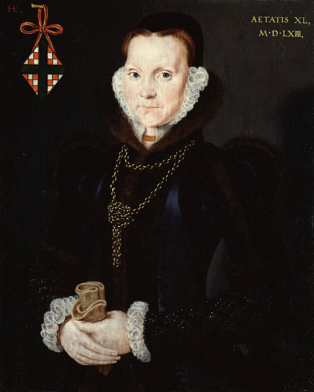 Portræt af Elizabeth Roydon, Lady Golding af Hans Eworth