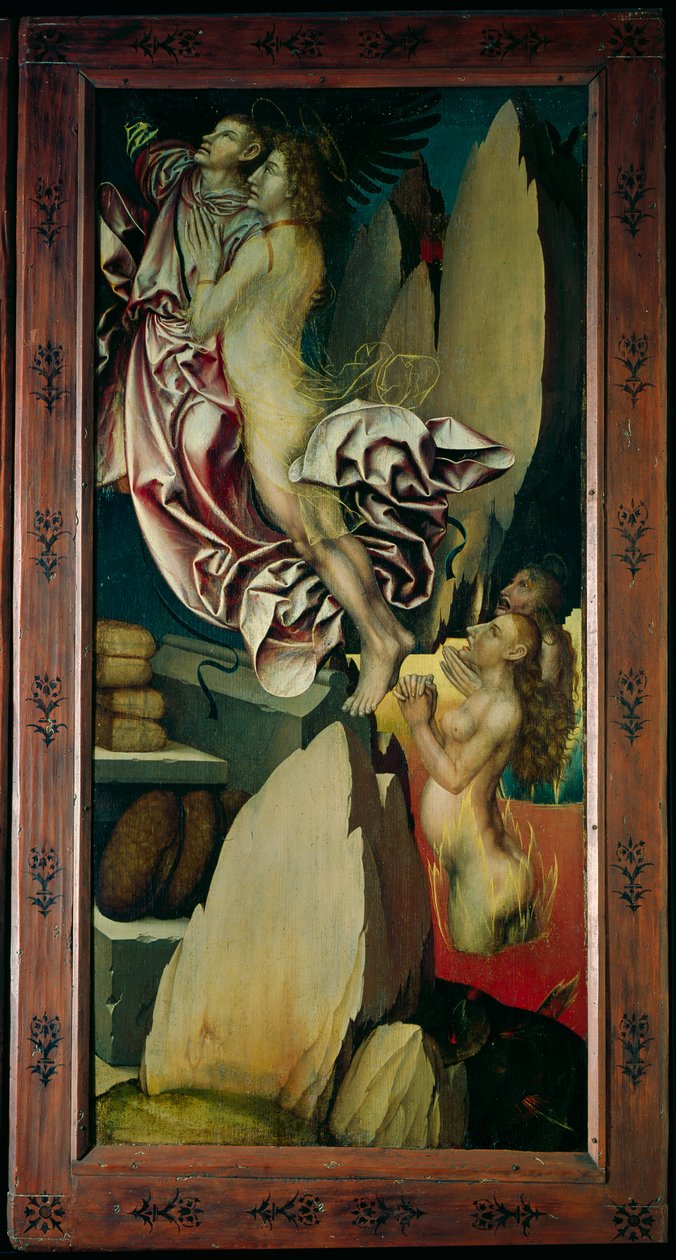 Bugnon-altertavle, venstre panel, der viser udfrielsen af en sjæl fra skærsilden, ca. 1507 af Hans Fries