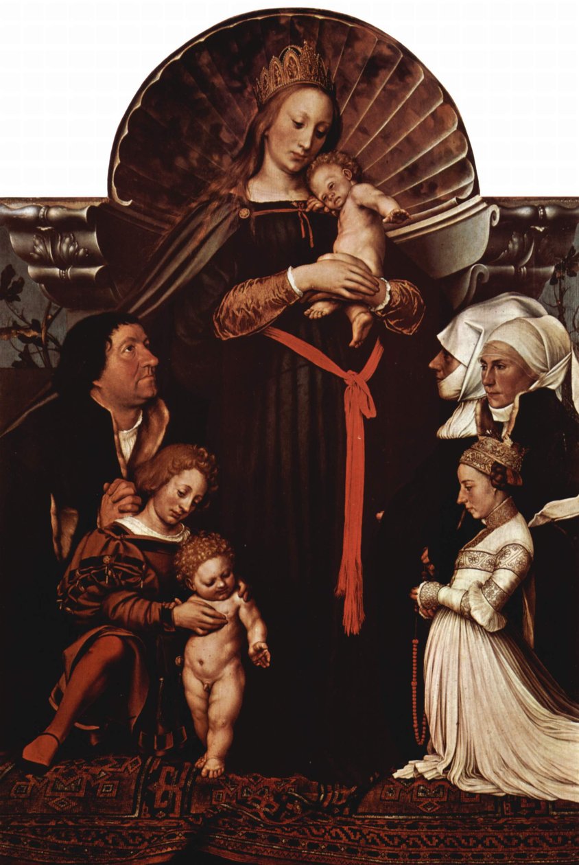 Madonna fra Basels borgmester Jakob Meyer (Darmstadt Madonna), med portrætter af donorerne af Hans Holbein