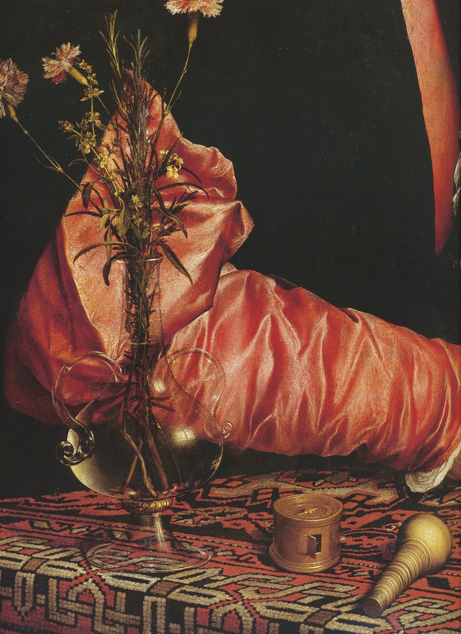 Portræt af købmanden Georg Gisze (detalje af ærme og blomster) af Hans Holbein