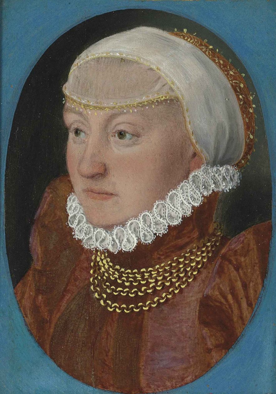Portræt af en dame i rødt af Hans Holbein der Jüngere