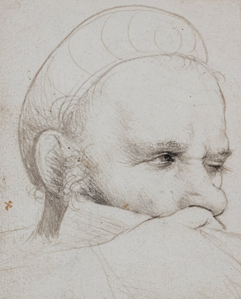 Hovedet på en armbrøstmand, der tager sigte af Hans Holbein the Elder