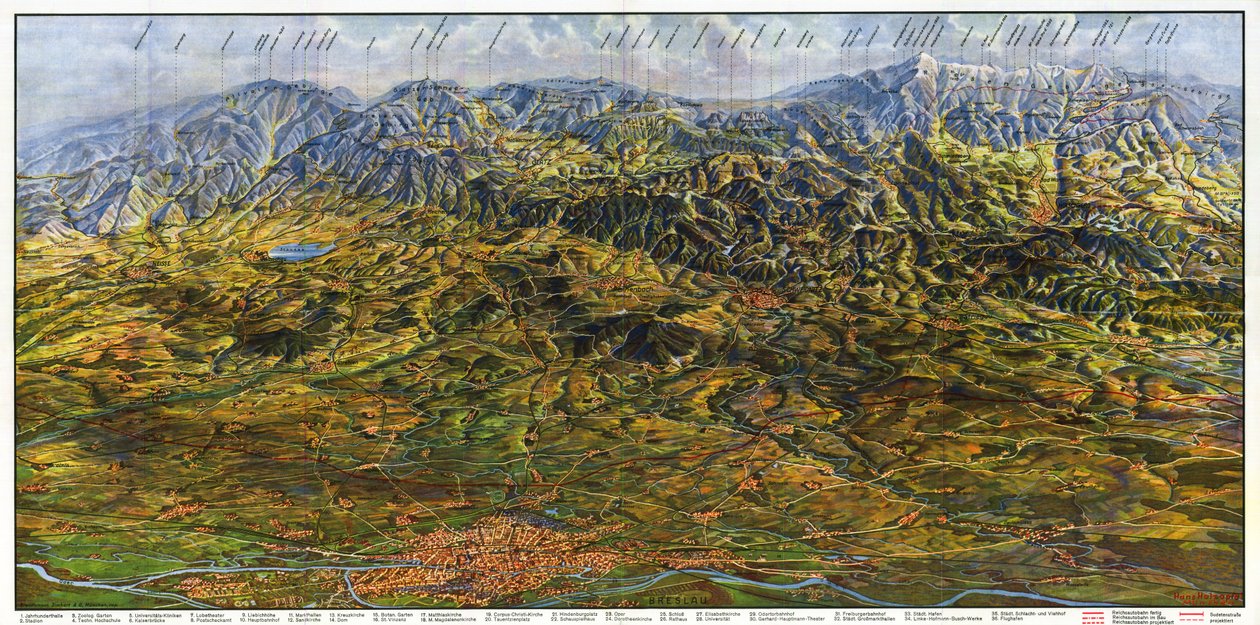 Panorama over Nedre Schlesien og Sudeter af Hans Holzapfel