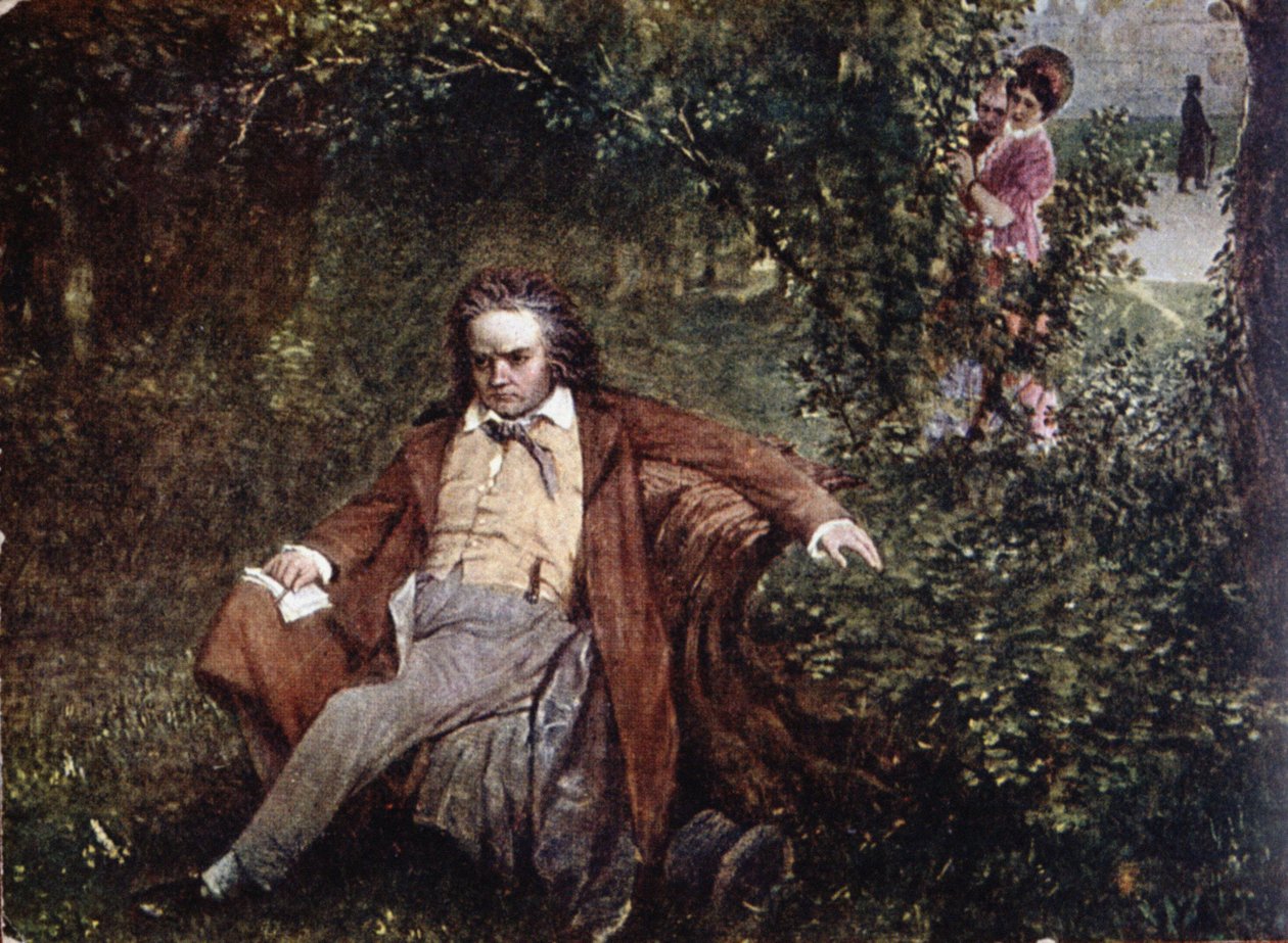 Postkort med Ludwig van Beethoven (1770-1827) i skoven, ca. 1910 af Hans Leithner