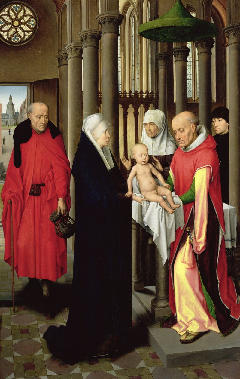 Adoration of the Magi: Højre fløj af triptykon, skildrer præsentationen i templet, ca. 1470-72 af Hans Memling