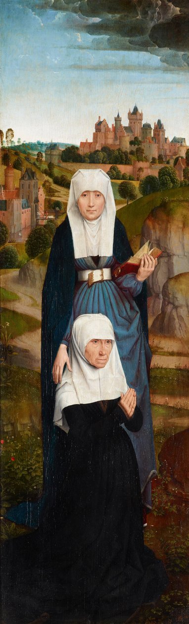 Gammel kvinde ved bøn med St. Anne af Hans Memling