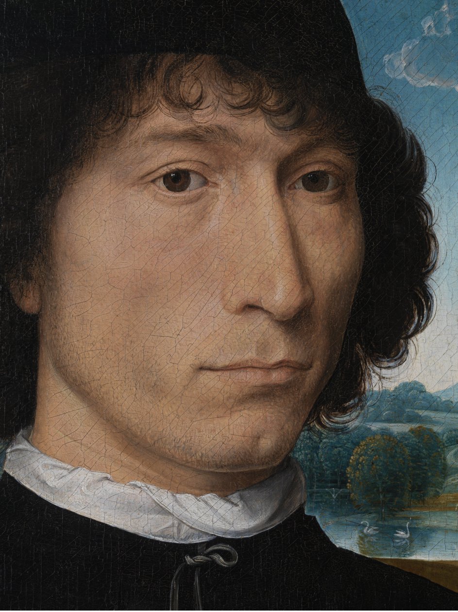 Portræt af en mand med en gammel mønt af Hans Memling