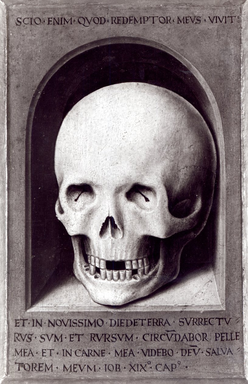 Kranie, højre panel bagside fra Triptych of Earthly Vanity and Divine Salvation, ca. 1485 af Hans Memling
