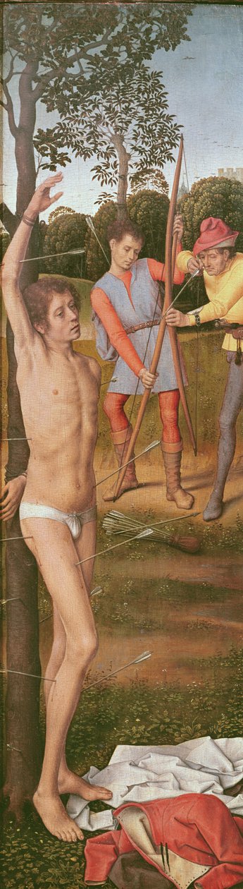 Opstandelsens triptykon, venstre panel: Sankt Sebastians martyrium, ca. 1485-90 (olie på eg) af Hans Memling