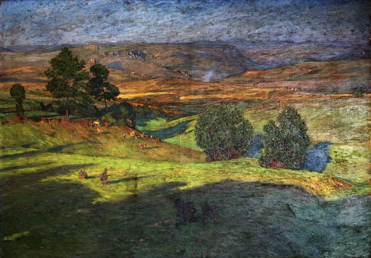 Bjerglandskab ved solnedgang. af Hans Richard von Volkmann