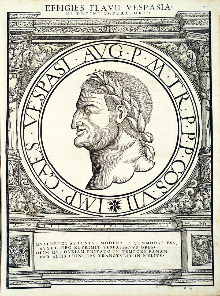 Flavius ​​​​Vespasianus, illustration fra de romerske kejsere i alle de østlige og vestlige regioner af Hans Rudolf Manuel Deutsch