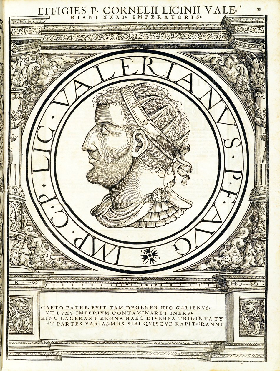 Licinius Valerianus, illustration fra "Imperatorum romanorum omnium orientalium et occidentalium verissimae imagines ex antiquis numismatis", træsnit af Rudolph Wyssenbach, trykt af Andreas Gesner, af Hans Rudolf Manuel Deutsch