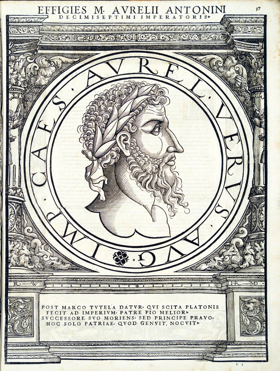 Lucius Verus, illustration fra romerske kejsere fra hele øst og vest, billeder af de ældste mønter, træsnit af Rudolph Wyssenbach, trykt af Andreas Gesner, Zürich, af Hans Rudolf Manuel Deutsch