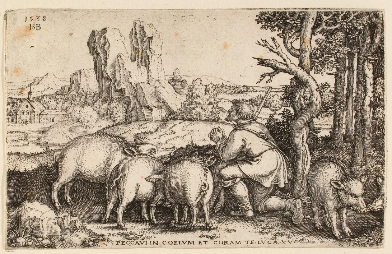 Den fortabte søn og svinet, 1538 af Hans Sebald Beham